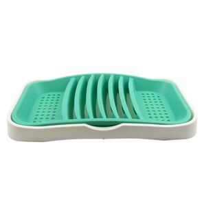 Smart Home 17-inch Low Profile Dish Drying Rack with Drip Tray in Green/White